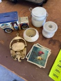 4 cardinal coaster, candle, candle holder, door knocker and tin truck piggy bank and more