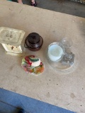 pryex small bowl, 3 white sauce bowls, vintage metal scale and more