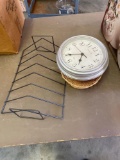 Clock, 2 baskets and a wire shelf