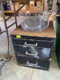 3 drawer filing cabinet and glass bowl