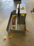 Long drill bit, metal box, vintage tools in a metal container