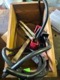 Wood box with piece of an extension cord, and other items