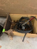 Drawer with pieces of hose, Misc vintage tools, Alemite 500 grease gun