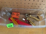 Goggles, scraper, small screw driver, and other various items