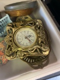Vintage table clock,Vintage Lady Hamilton miniature painting by George Romney and other misc items