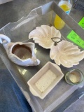 Swan plant pot, white leaf candy dish and misc item