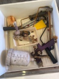 Paint gun, paint brushes, and misc items