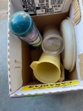 Water pitcher, bird feeder, 2 misc items