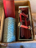 Vintage Farm children's toy, has Log cabin, wheels, fencing and more