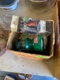 Miniature Coleman lantern, Trinket box and decorative bottle