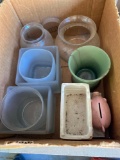 Box with glass cups and Clear glass orbs