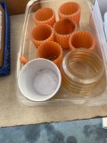 Painted glass votive holders, mug and glass dish