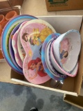 Box of kids character bowls and plates