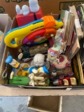 Box of kids vintage toys and books