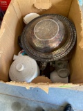 Silver bow, coffee, mug, miscellaneous glasses and McCoy strawberry country butter container