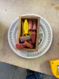 Corn cob holders and decorative plates currier & ives