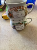 2 Soup mugs with 2 miniature locks with keys