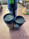 Thermos and 2 coffee mugs