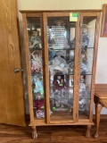 Vintage curio cabinet with glass shelves, and key to lock. Contents in cabinet are not included.