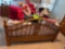 Queen bed with dresser mirror, chest of drawers, two side tables, wall unit with drawers, desk,