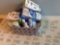 Bathroom, rug, facemask, Q-tips, scope mouthwash, Vaseline, vinyl gloves, and lotion, rubbing