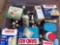 Plastic container, Band-Aids, callous remover, liquid nail polish, and Moore