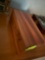wooden box with knitting and nail clippers