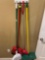 2 brooms with dustpans, cedar mop duster and resolve floor cleaner handle