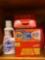 Tide laundry soap, woolite fabric wash, bounce dryer sheets, and tide washer cleaning pouches