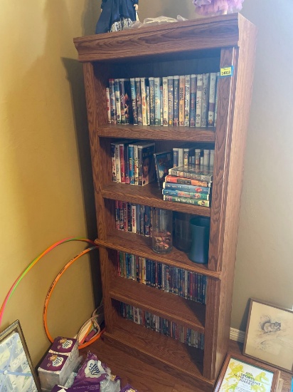 Wooden book shelf. Contents are not included. Please bring help to move
