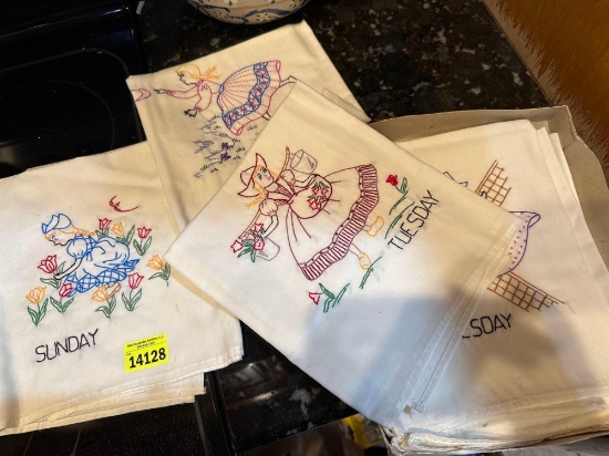 embroidered hand towels, Monday through Sunday