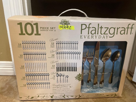 Pfaltzgraff stainless steel everyday silverware set, 1 empty box, some pieces may be missing