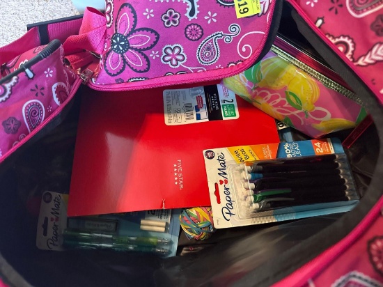 school supplies and bag