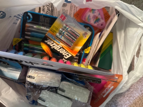 tissues, calculator, highlighters, batteries, crayons, pens