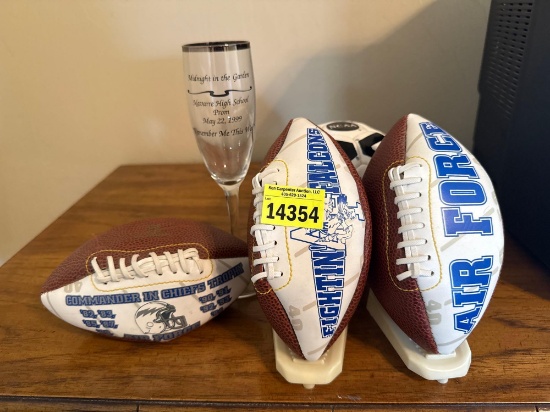 Football, soccer ball, high school cup