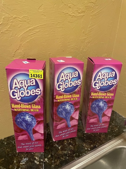 3 aqua globes handblown glass watering bulbs