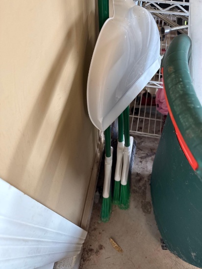 3 brooms and dust pan