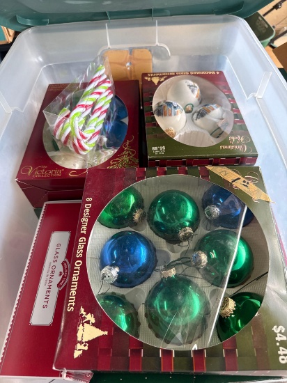 3 totes of Christmas ornaments and more