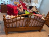 Queen bed with dresser mirror, chest of drawers, two side tables, wall unit with drawers, desk,