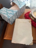 Bible, white basket, box of tissues, ashtray