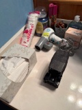 Hairdryer, soap, Avon car bottle, candle and more