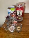 Louisiana Budweiser mug, candle holders, candle, coasters