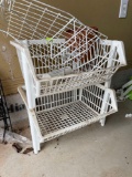 Plastic stacking shelves with 2 plant pots, metal shelving, and no mark spray for cats