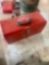 Red toolbox with flange bearing, crowbar and more