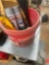 Drill bits, spray paint, rope, funnel and more in 5 gallon bucket