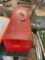 Red toolbox with zip ties, wood handles, tape and more