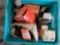 Tote with oil filters staples, PVC cap and more