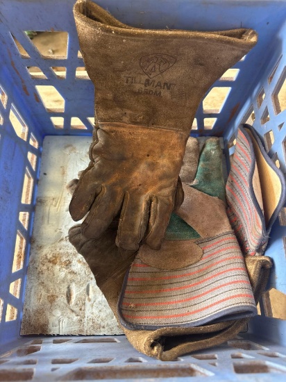 Welding gloves, automotive belt and freon can