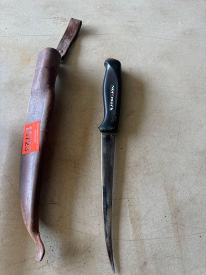 Vintage NorMark fillet knife with leather sheath