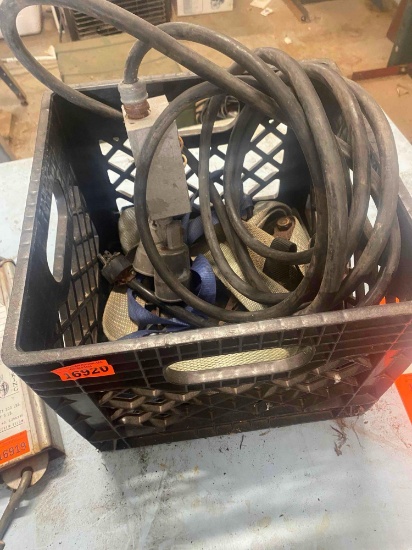 Milk crate, extension cord, straps and more